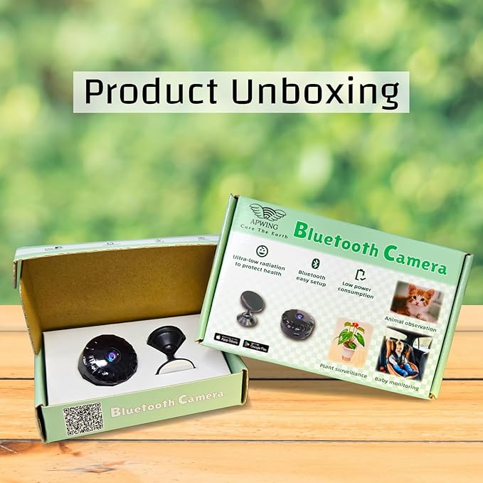 Wireless Bluetooth Indoor Camera – Low-Radiation, Portable Security Camera with Time Lapse, Playback, Pet & Plant Monitoring, Supports External USB Power (Upgraded Lens)