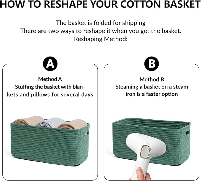 Large Storage Baskets for Organizing, Closet Shelf Baskets for Clothes Blanket Towels, Baby Nursery, Toy Bins Box, Woven Rope Baskets, 17 x 13 x 7.5”, 4 Packs Green