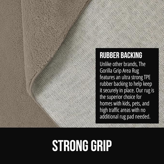 GORILLA GRIP Ultra Soft Washable Area Rug, 5x7, Stain and Slip Resistant Plush Thick Carpet for Bedroom Living Room, No Shed Floor Rugs, Pet Friendly, Dorm Essentials, Kids Nursery Home Decor, Taupe