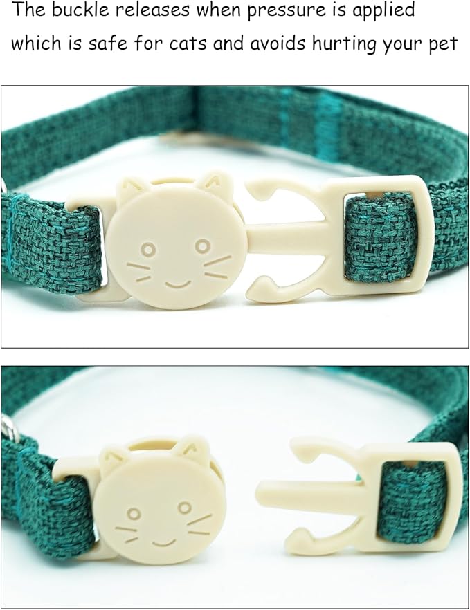 Christmas Cat Collar-2 Pack Cat Collar Red and Green Linnet with Kitten and Bell Pendant Safety Buckle Adjustable Pet Collar Suitable for Cats Gift to Cats and Small Pets