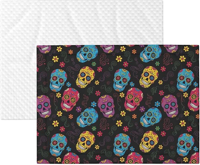 Reversible Pet Blanket for Easy Cleaning Maintenance, Sugar Skulls, Double Sided Plush Dot Design Means Double Use Between Washes for Convenience
