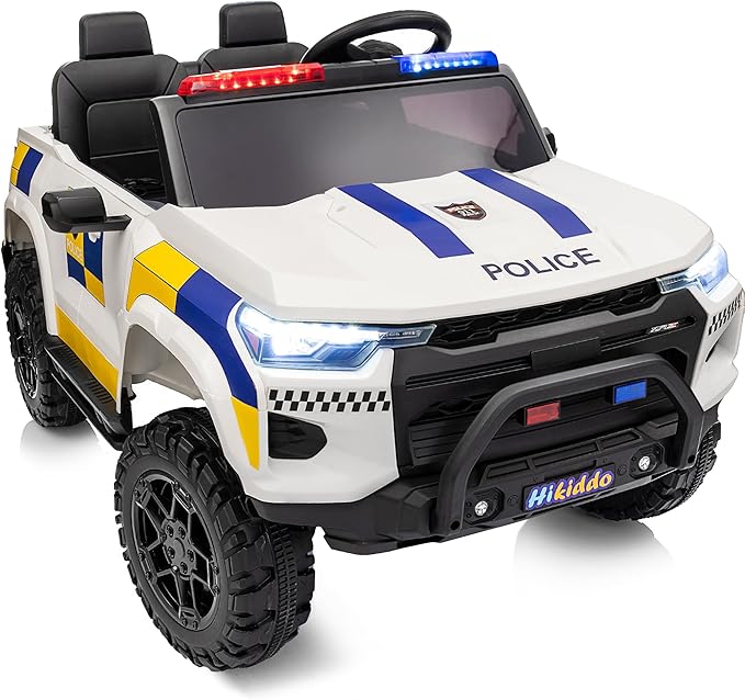 24V 10Ah Electric Police SUV Car Ride-On Toy for Big Kids, 4WD 2-Seater w/Parental Remote Control, 5Mph Max Speed - White