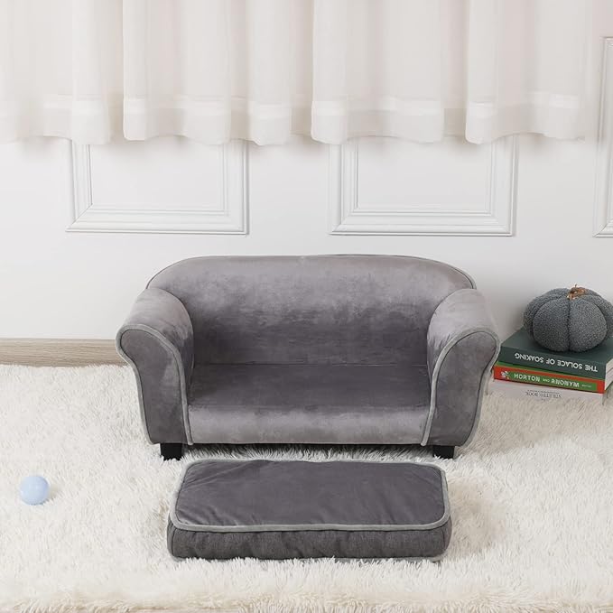Getifun Small Dog Sofa Bed, Velvet Cat Bed Couch,Pet Sofa with Washable Cushion & Plastic Legs (29 x 16 x 12.7 inches (Gray)