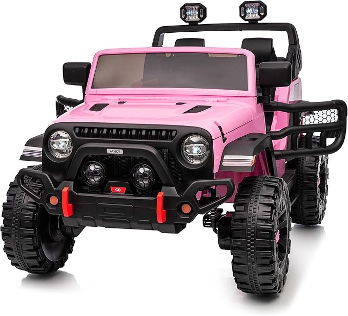 2 Seater Ride on Toy Car for Kids, 24V 4WD Ride-on Truck Kids Electric Car with Remote Control, 4x200W Motors - Light Pink