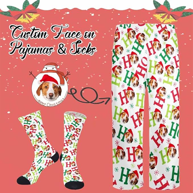 Custom Pajamas Pants with Photo for Men Women:Made in USA Personalized Pajama Trousers,Gifts for Wife Husband