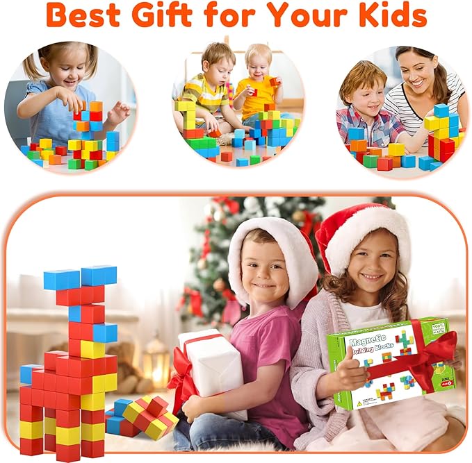 Magnetic Blocks,1.42 inch 32pcs Large Magnetic Building Block for Toddlers 3 4 5 6 7 8 Year Old Boys Girls Color Magnet Cubes Learning Toys for Kids 1-3 Sensory Toys Age 4-8 Gift
