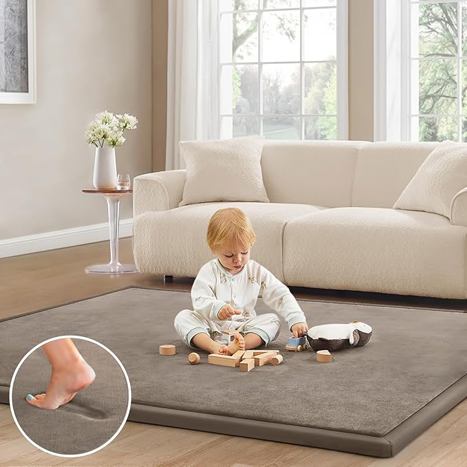 Baby Play Mat for Floor Tummy Time Mat Nursery Rug Muscle Mat Area Rug Playroom Rug Tatami Mat 13'1"x6'7" Memory Foam 1.3" Thick Crawling Mat For Babies,Toddlers, Infants, Kids,Floor Mat(Brown)