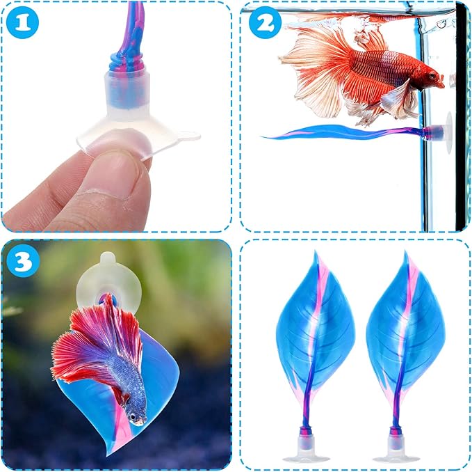 WILLBOND 2 Pcs Blue Silicone Betta Fish Bed Leaf Hammock Betta Fish Tank Accessories Decorations for Aquarium Ornaments, Practical Resting Spot, No Bpa, Comfortable and Safe