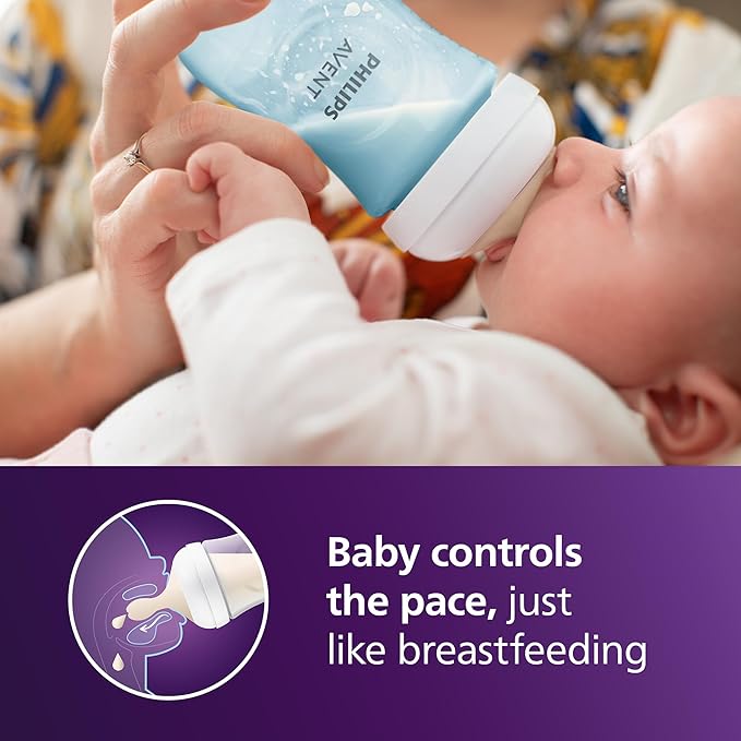 Philips Avent Natural Baby Bottles with Natural Response Nipples (Medium Flow, Flow 3), 9oz, Blue, 4-Pack, SCY903/24