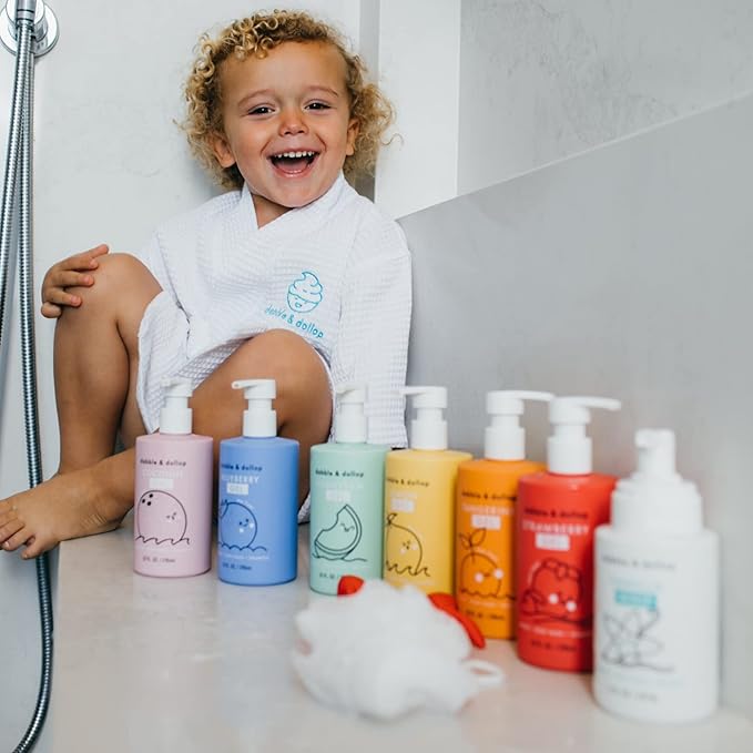 Dabble & Dollop Rainbow of Bubbles – Natural 4-in-1 Bath Set for Kids, Includes Bubble Bath, Body Wash, Shampoo, USA Made, No Parabens/Sulfates, Vegan, Gluten-Free, Tear-Free (7-Pack)