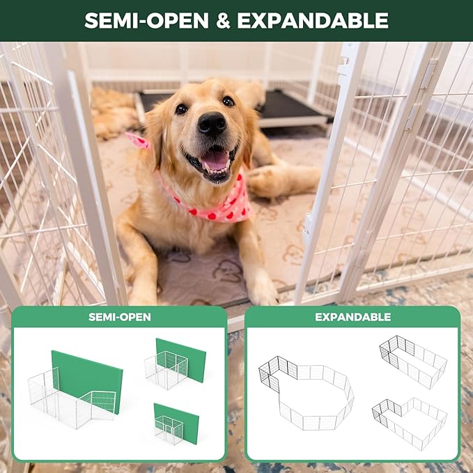FXW Homeplus Unleashed Indoor Dog Playpen - Stress-Free and Safe Play, Heavy Duty 40 Inch 8 Panels Dog Pen for Medium and Large Dogs, White│Patented