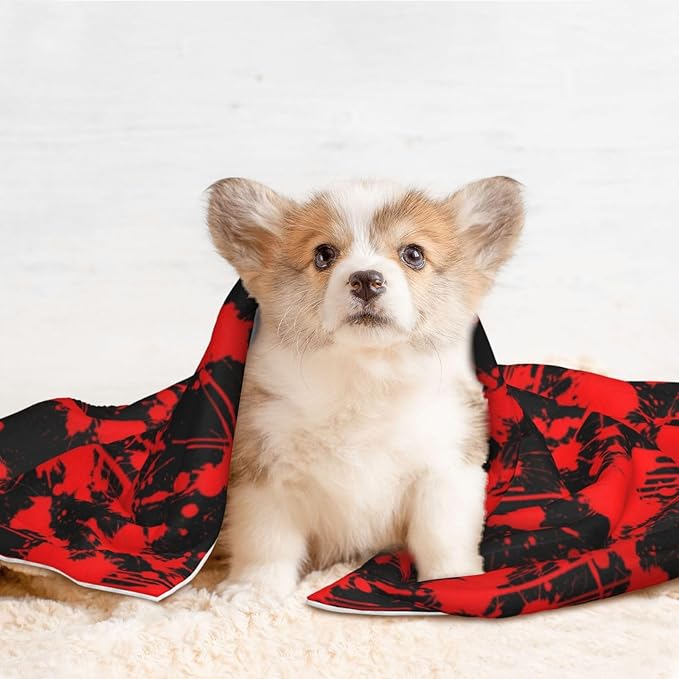 Pet Blanket for Indoor Outdoor Use, Classic Horror Blood Splatter Black, Two Sided Reversible Plush Mat with Bumpy Dot Texture for Patios Crates Portable Bed Companion