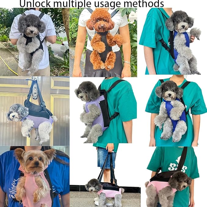 Pet Dog Carrier Backpack, Portable Breathable Mesh Chest Carrier, Polyester Woven Double Shoulder Pet Bag for Outdoor Adventures (Purple, Large)