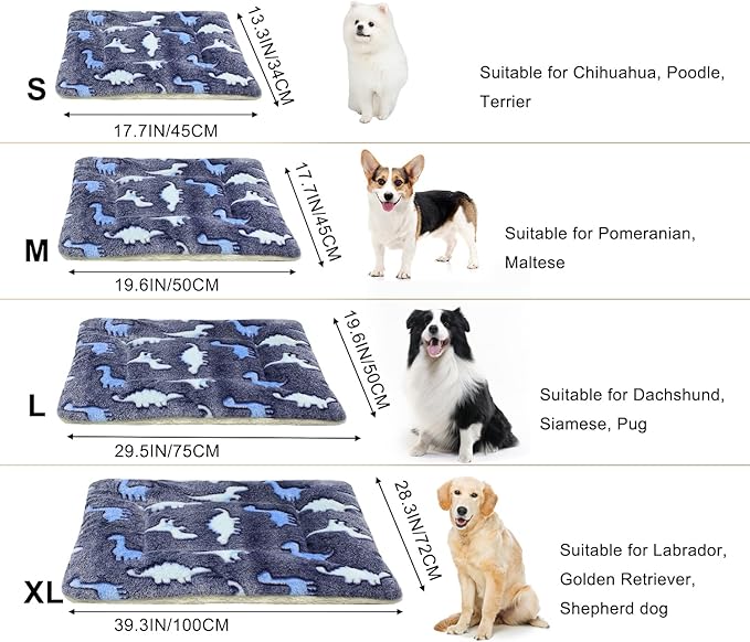 Cat Dog Bed Mat & Blanket, Reversible Pets Crate Pad Bed Mat and Ultra Soft Warm Fleece Calming Blanket for Small Puppy Kitty, Washable