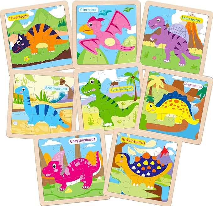 Wooden Puzzles for Toddlers 2-4, 9 Pieces Dinosaur Jigsaw Puzzles for Kids Ages 3-5, Preschool Learning Activities, Learning & Educational Toys, Gifts for Boys, Girls