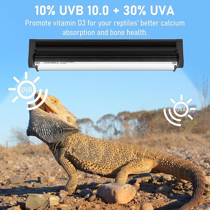 T5 10.0 UVB Light Fixture for Reptiles, 8W UVA UVB HO Reptiles Light Bulbs for Bearded Dragon, Leopard Gecko, Tortoise, Desert Lizards,Reptile & Amphibian Lamp, T5 Tube Uvb Bulb 12 Inch