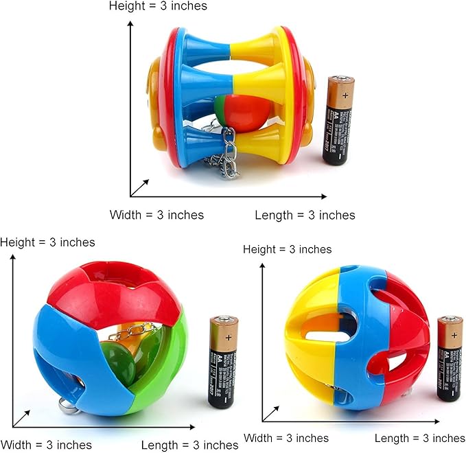 Hypeety Parrot Colorful Ball Toys with Bell Cage Hanging Chewing String for Parakeet Conure Cockatiel Small Medium Birds (A+B+C)