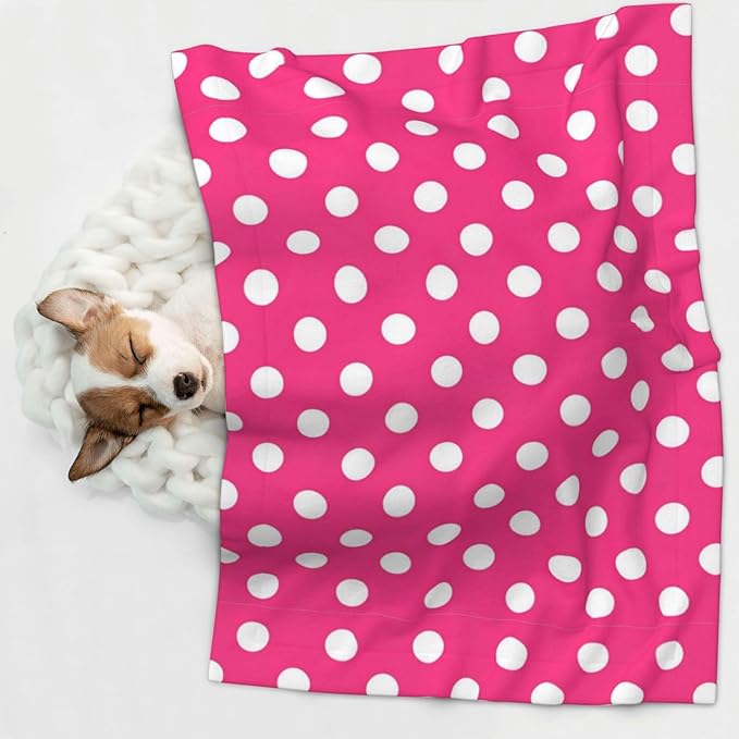 Reversible Plush Pet Blanket for Puppies Kittens, Pink Polka Dot, Double Sided Gentle Dot Texture for New Pets Adjusting to Home Environment Softly