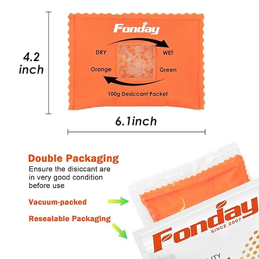 100g x 5 Packs Fonday Rechargeable Silica Gel Desiccant Packets Fast Reactivate Desiccant Bags Moisture Absorbers for Storage Bins, Suitcase, Safe, 3D Filaments, Electronics