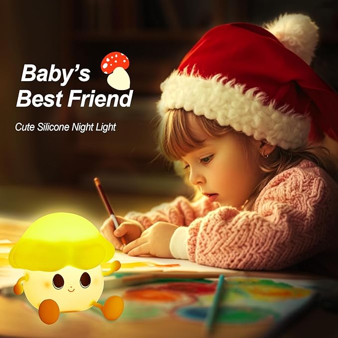 Mushroom Night Light for Kids, Cute Silicone Night Light, 7 Adjustable Color Breathing Mushroom Lamp, Rechargeable USB LED Touch Light for Children's Room Decor, Christmas Birthday Gift (Red)