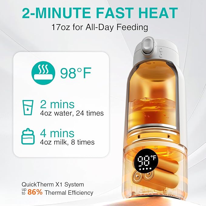 Koalababy Portable Bottle Warmer for Travel – Baby Bottle Warmer with Fast Heating, 17oz Large Capacity Milk Warmer for Breastmilk, Formula, Water, IPX6 Washable, for Car, Airplane & Outdoor Travel
