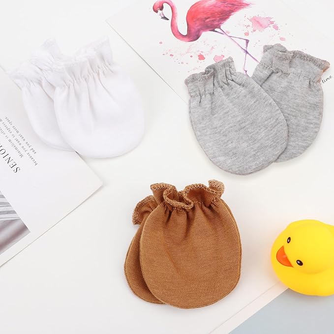 Newborn Baby Mittens No Scratch Cotton Elastic Wrist Gloves Infant Toddler Mittens for Baby Boy Girl 0-6 Months