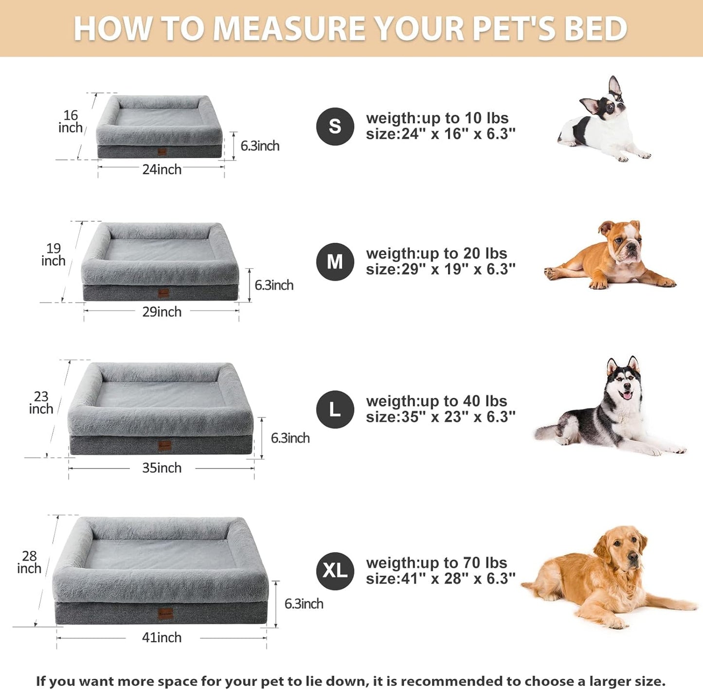 BFPETHOME XL Extra Orthopedic Dog Bed for Large Dogs – Washable Couch-Style Pet Bed with Supportive Bolster Sides, Removable Waterproof Cover, Non-Slip Bottom, Comfortable Dog Bed for Better Sleeping