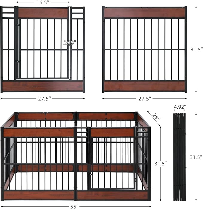 Dog Playpen, 31.5" Height Dog Pen Indoor, Heavy Duty, Safe and Sturdy, Furniture Style Puppy Pen (12 Panels (31.5" High), Mahogany)