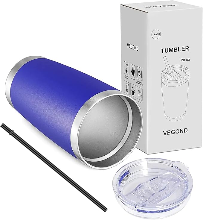 VEGOND 20oz Tumbler with Lid and Straw Stainless Steel Tumbler Cup Vacuum Insulated Double Wall Travel Coffee Mug Powder Coated Coffee Cup (Bluish Violet 1 Pack)