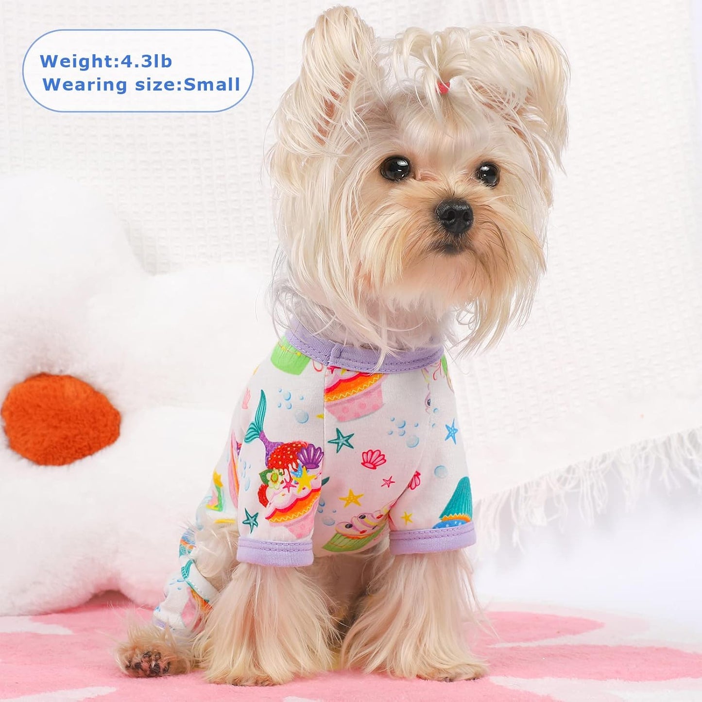 Dog Pajamas Pjs Summer Dog Clothes for Small Dogs Girl - Boy - Medium Size Dogs, Soft Stretchy Puppy Clothes Doggie Onesies Fall Cat Pet Jammies Outfit (Cake Purple, X-Small)