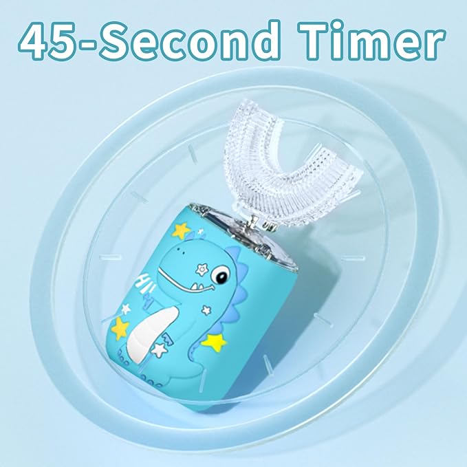 Kids Electric U Shaped Toothbrush,Kids Sonic Full Mouth Toothbrush with 4 Soft Brush Head Automatic Rechargeable 6 Cleaning Modes IPX7 Waterproof 360 Degree Cleaning - Age8-15 Blue