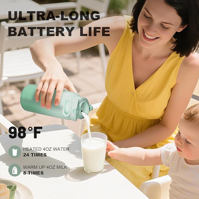 Portable Bottle Warmer for Travel - Portable Milk Warmer for Baby - Fast Heating Fast Heating Breast Milk & Formula Warmer 17oz Capacity, Adjustable Temp Long Battery Life for Outdoor Airplane and Car