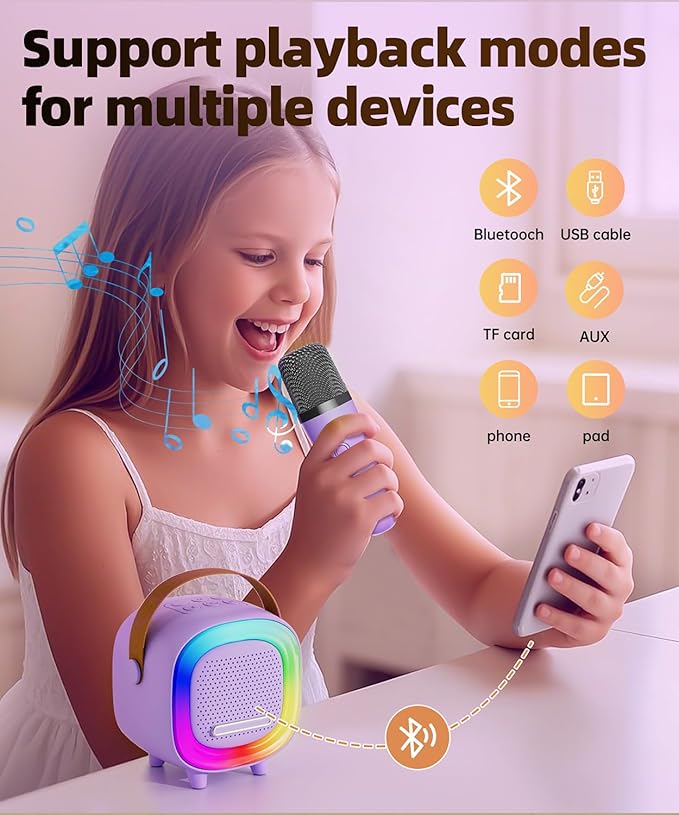 Mini Karaoke Machine Speaker for Kids Adults, Portable Bluetooth with 1 Wireless Microphones, Children's Day Birthday Gift Ideas for Toys for Teens Boys and Girls Aged 4, 5, 6, 7, 8, 9, 10, 11, 12+