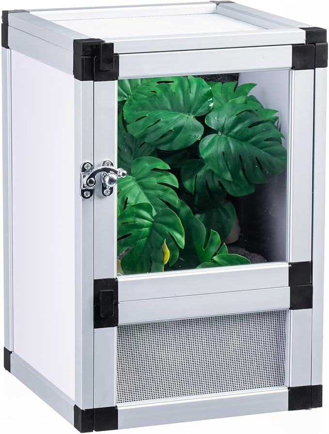 Small Reptile Cage Hatching Habitat,Toxirium 8" x 8" x 12" Screen & Acrylic Doors, Ventilated Terrarium for Lizards, Snakes, Frogs, Easy Assembly, Two Doors