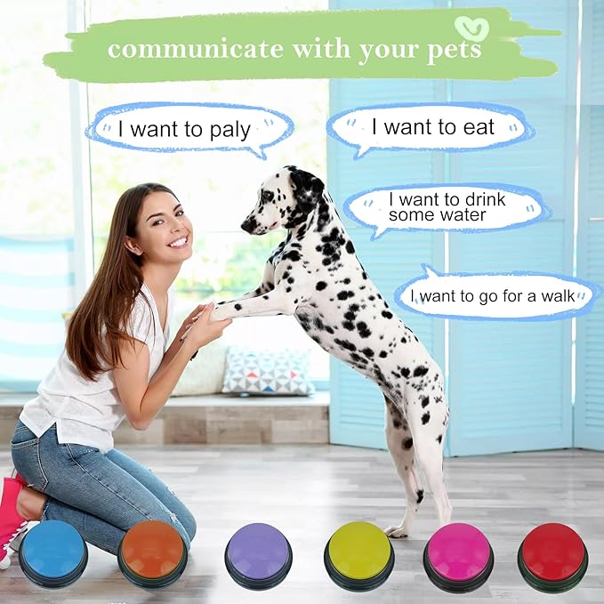 Set of 6 Dog Buttons for Communication, Voice Recordable Buttons for Classroom, Dog Training Talking Buttons Starter Set, Pet Easy Speaking Buttons Tools