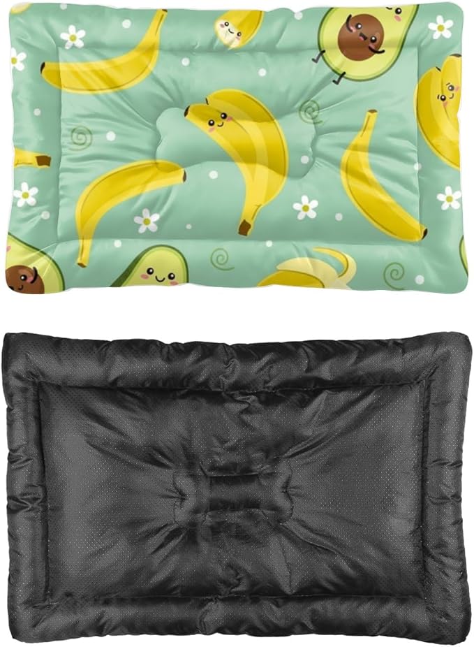 Banana Yellow Avocado Green Dog Crate Beds Washable Pet Bed Mat Puppy Pads Dog Kennel Beds for Crates Washable Non-Slip Cushion for Crate Bed Cage Mat Pillow Indoor Outdoor 36X24 Inch