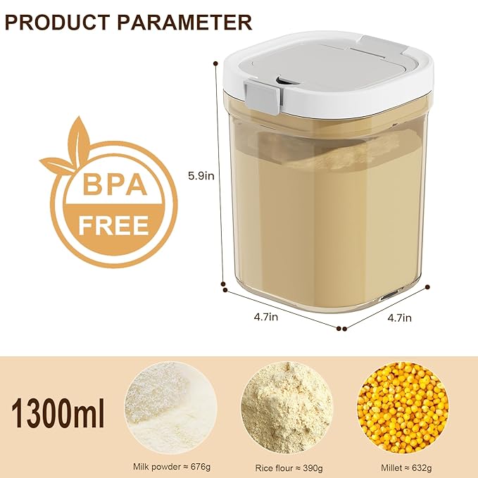 Formula Container to go-1300ml Travel Dispenser BPA Free Airtight Container with Spoon and Layered Storage