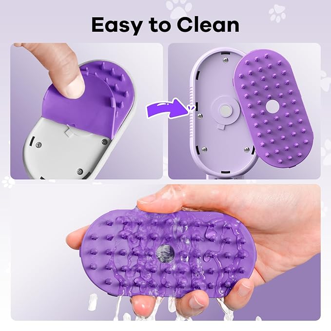 4 in 1 Cat Steam Brush Rechargeable pet spray comb Steam Brush for Cats and Dogs, Massage, Cleaning, Shedding & Combing Multifunctional Hair Removal Anti Static Grooming Tool for home (Purple)