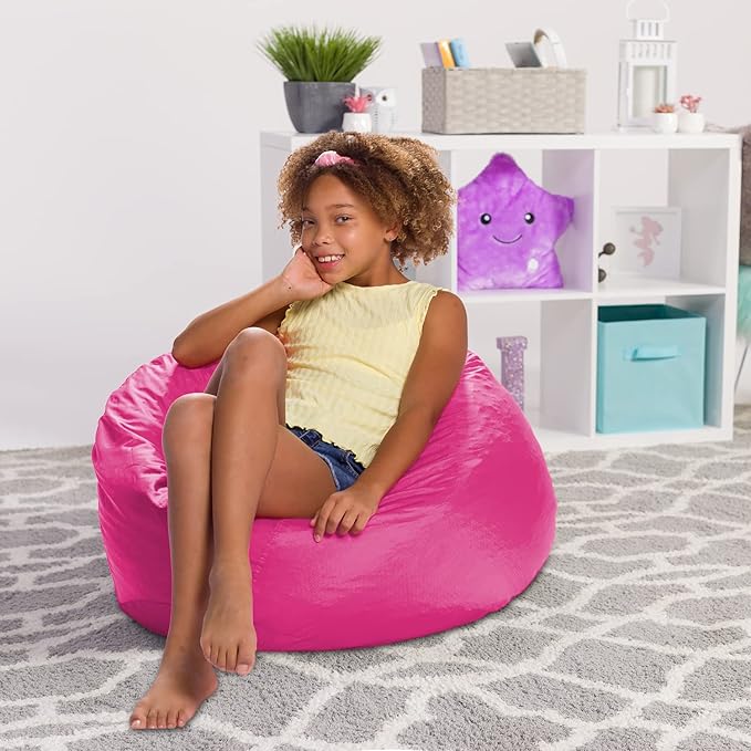Posh Creations Structured Comfy Seat for Playrooms and Bedrooms, Large Bean Bag Chair, 100in Round Classic Bean Bag, Pink