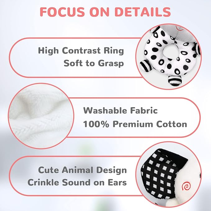 Baby Rattles 0-6 Months Newborn Toys Baby Toys 0-6 Months Rattles for Babies 0-6 Months Infant Toys 0-3 Months, Black & White High Contrast Baby Toys Plush Stuffed Toys for 0 3 6 9 12 Months Girl Boy