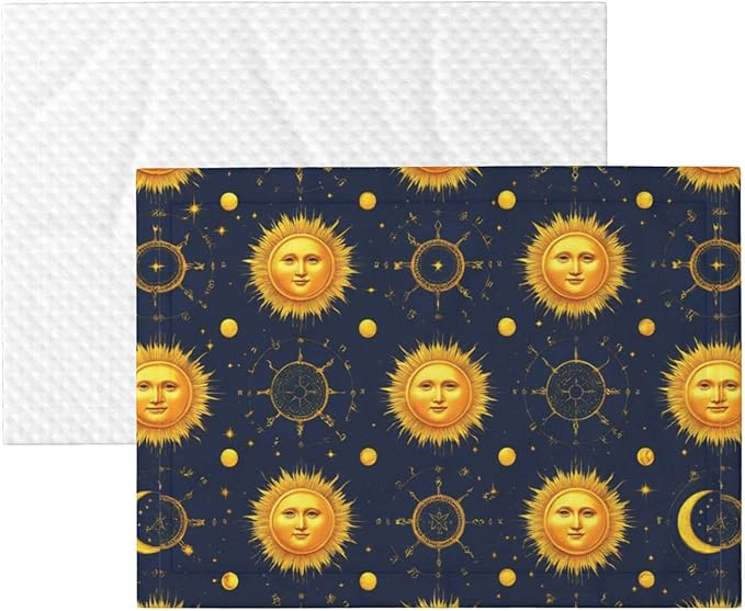 Dog and Cat Blanket in One, Meet 998 Boho Chic Art Golden Sun Moon And Stars Over Blue Black Sky, Double Sided Plush Throw with Raised Dot Pattern on One Side and Flat Velvet on Other for Variety