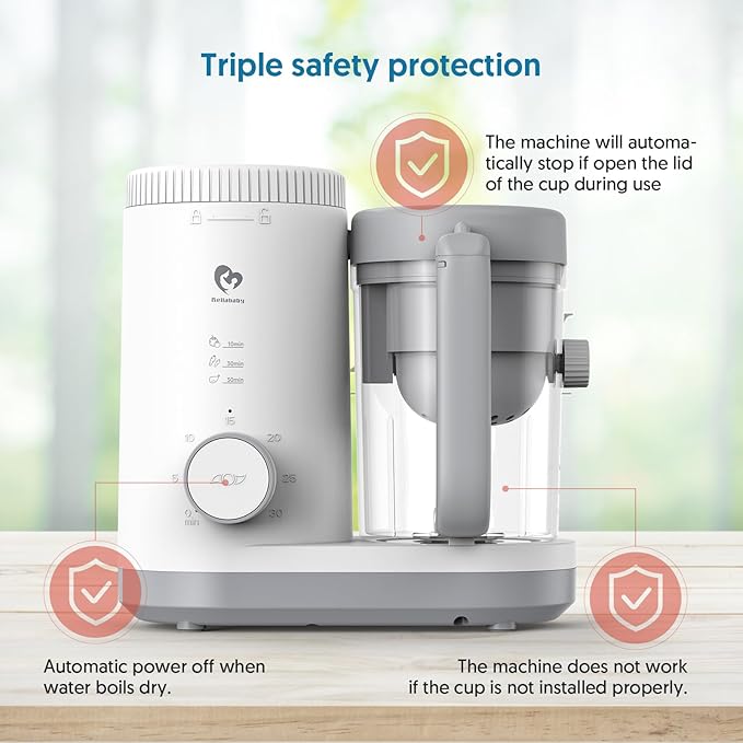 Baby Food Maker Bellababy Baby Food Processor, Puree Blender Steamer with Reversible Steam Basket, One Button Easy Operation & Large Opening for Easy Cleaning