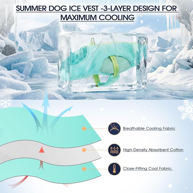 IECOii Reflective Dog Cooling Vest for Hot Weather, Soft Cooling Jacket Summer Dog Cooler Shirt with Leash Ring, Breathable Pet Cool Harness for Outdoor Walking, Hiking, Beach, Turquoise, Size L
