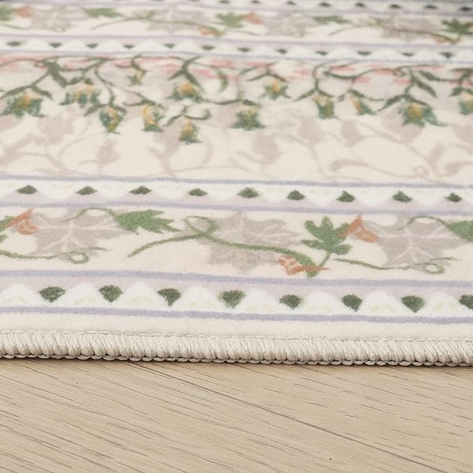 3x5 Washable Rug Impressionist-Style Vintage Non Slip Low Pile Small Carpet for Bedroom Bedside Kitchen Entryway Kids Room Office College Dorm Essentials for Girls, Beige
