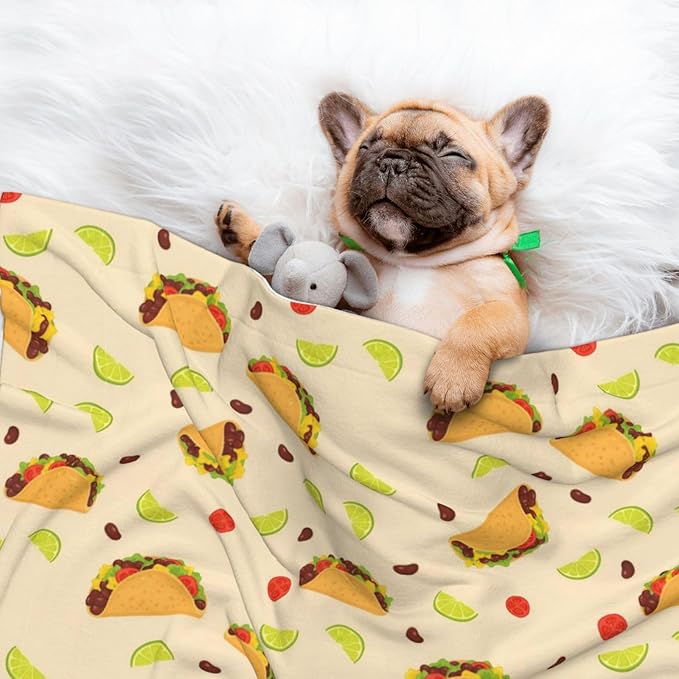 Double Sided Pet Throw for Dogs Who Shed, Mexican Taco, Reversible Blanket with Nubby Dot Side Catches Loose Fur for Easier Furniture Cleanup