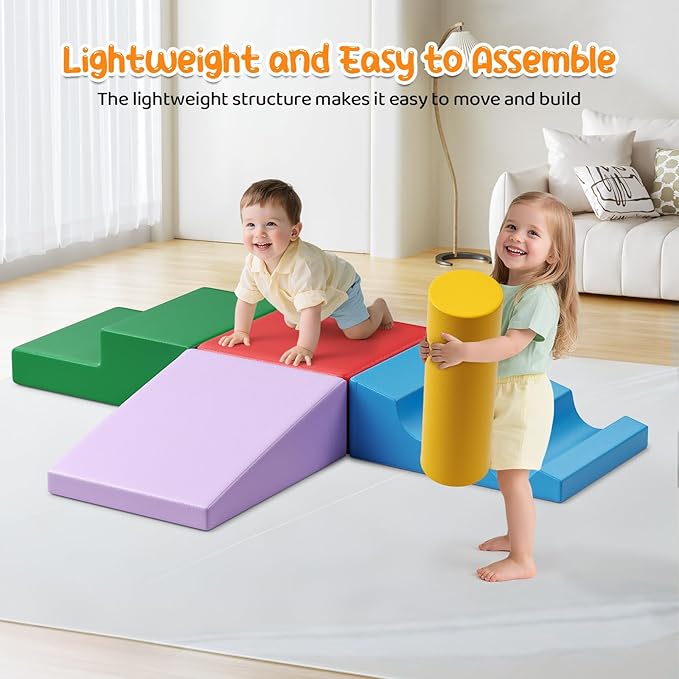 Lischwert Foam Climbing Blocks for Toddlers 1-3, 8pcs Soft Play Set with Crawling Exploration Toys, Indoor Outdoor Infant Safe Blocks for Baby Gym Toddler Playground