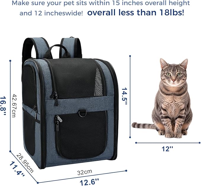 Apollo Walker Dog & Cat Carrier Backpack for 4-18lb Pets - Ventilated Safe Design with Padded Back Support, Breathable Mesh Pet Backpack for Hiking, Travel, Outdoor (Navy)