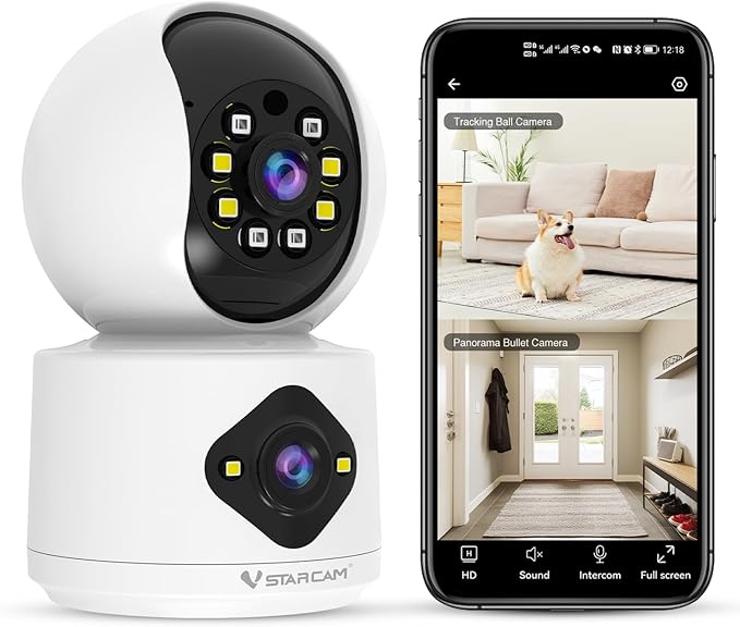 VSTARCAM 2K+2K Cameras for Home Security Indoor, Dual Cameras, 360° Pan-Tilt, Color Night Vision, Motion Detection, Real-time Alerts, 2-Way Audio, Works with Alexa,Cloud & SD Card Storage(up to 256GB)