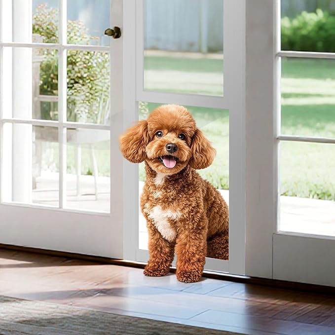 Docred Dog Door for Sliding Glass Door, 74 13/16" to 80 11/16" Adjustable Height Doggy Door for Sliding Doors, Pet Door Insert with Lock for Medium-Sized Dogs,White