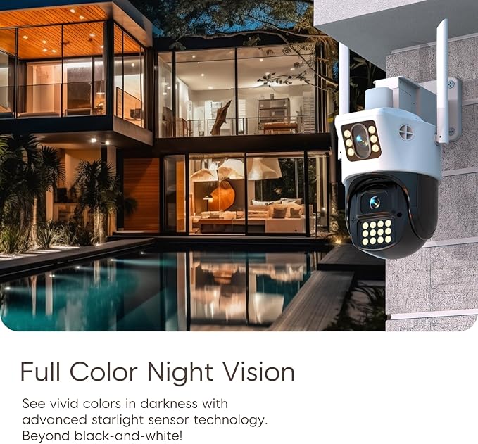 VSTARCAM Dual Lens Outdoor Security Camera, 2K UHD WiFi Camera for Home Security with Auto Tracking & Fixed View, Full Color Night Vision, PIR Motion Detection, 2-Way Audio, IP66, SD/Cloud Storage